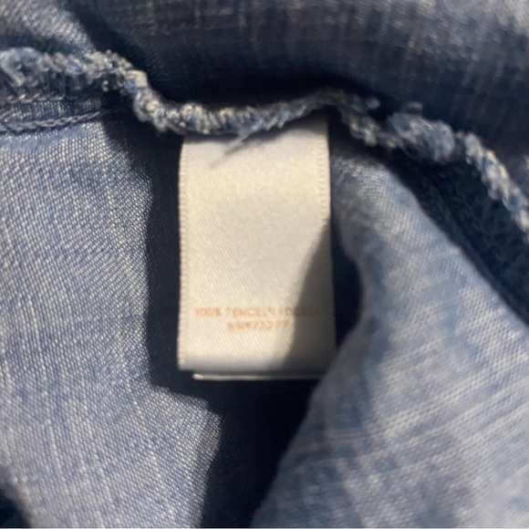 Lauren Conrad Blue Chambray Tencel Ruffle Cold Shoulder Top - Picture 5 of 5